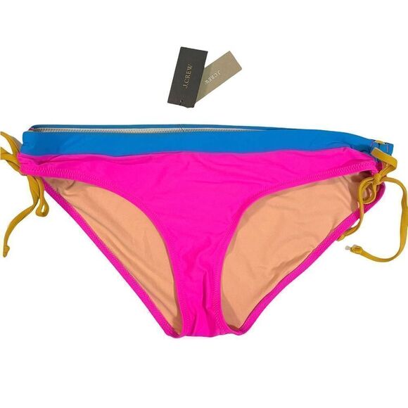 NEW‎ J. Crew Colorblock surf hipster bikini bottom Size M neon pink blue - Picture 2 of 8